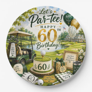 Golf 60th Birthday with golf cart on green  Paper Plate