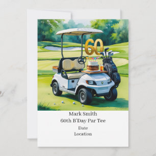 Golf 60th Birthday with Golf Cart on putting Green Invitation