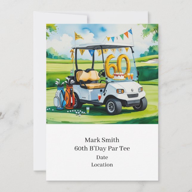 Golf 60th Birthday with Golf Cart on putting Green Invitation (Front)