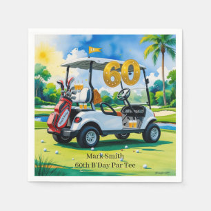 Golf 60th Birthday with Golf Cart on putting Green Napkin