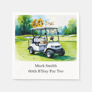 Golf 60th Birthday with Golf Cart on putting Green Napkin