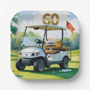 Golf 60th Birthday with Golf Cart on putting Green Paper Plate