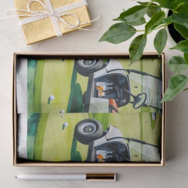Golf 60th birthday with golf cart on putting green tissue paper (Gift)