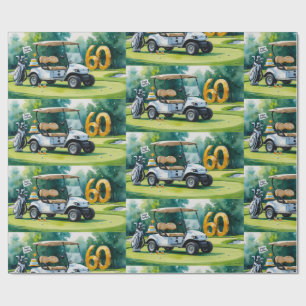 Golf 60th Birthday with Golf Cart on putting Green Wrapping Paper