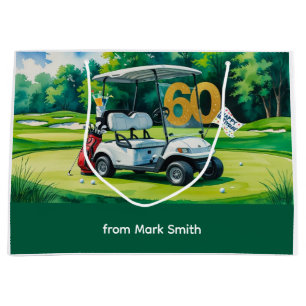 Golf 60th Birthday with golf cart   watercolor Large Gift Bag