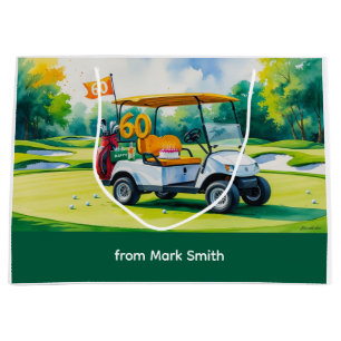 Golf 60th Birthday with golf cart   watercolor Large Gift Bag