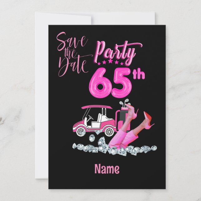 Golf 65th Birthday in Pink theme for woman golfer Invitation (Front)