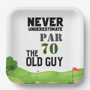 Golf 70th Birthday never under estimate old guy Paper Plate