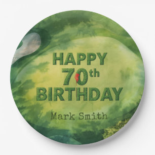 Golf 70th Birthday on Putting green for golfer Paper Plate