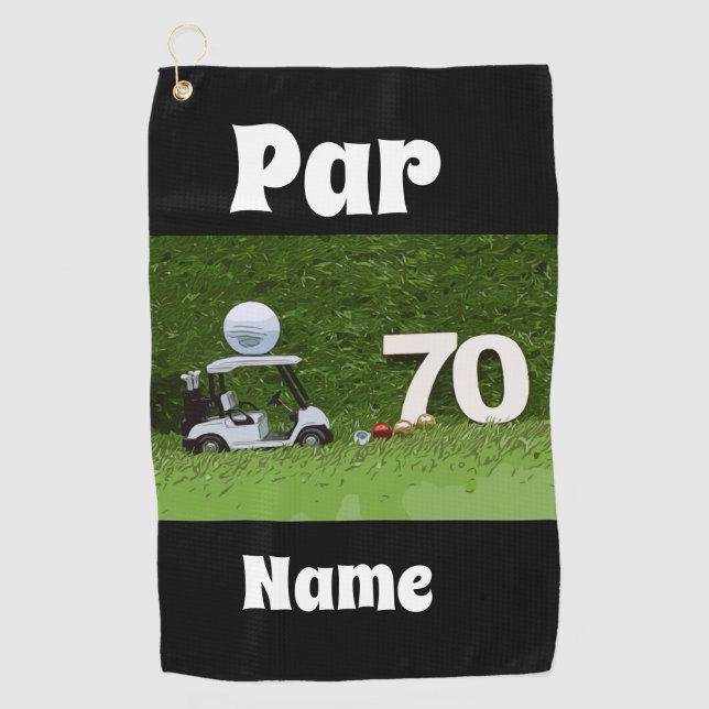Golf 70th Birthday Par seventy  Golf cart and ball Golf Towel (Front)