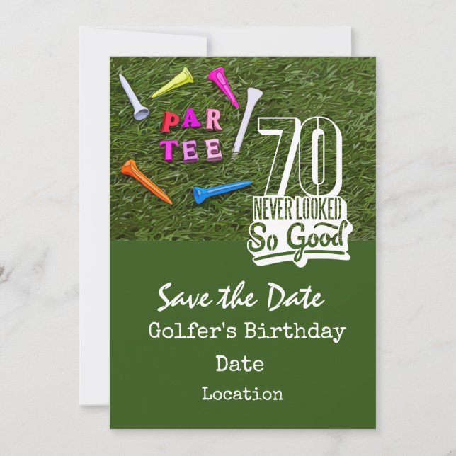 Golf 70th Birthday Party with golf ball tee cart  Invitation (Front)