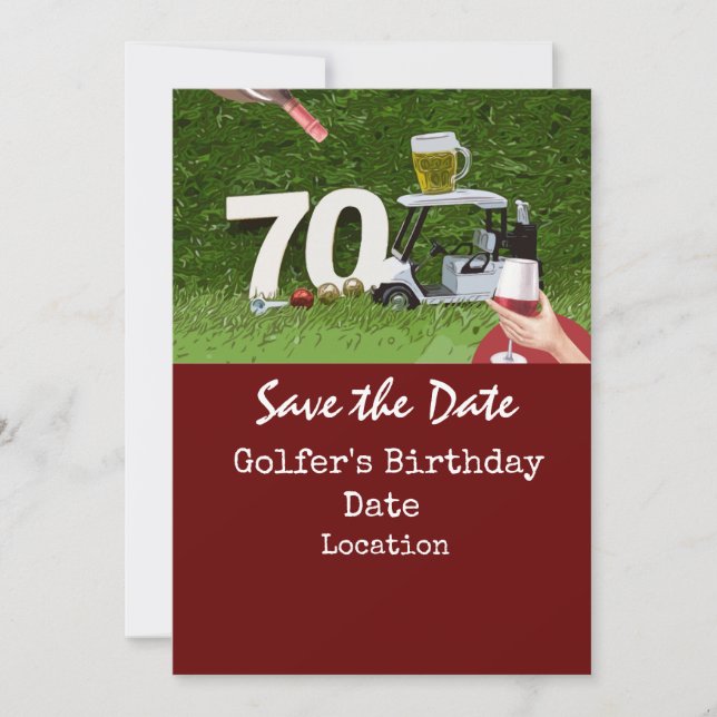 Golf 70th Birthday Party with golf ball tee cart   Invitation (Front)
