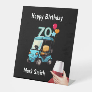 Golf 70th Birthday to Golfer with Golf Cart funny  Pedestal Sign