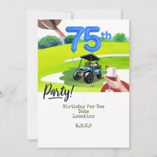 Golf 75th Birthday for golfer with golf cart Invitation