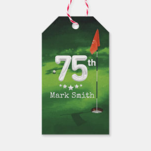 Golf 75th birthday on green grass gift tags