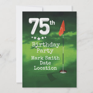 Golf 75th birthday on green grass invitation