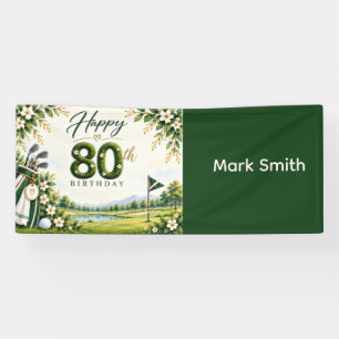 Golf 80th Birthday Green Watercolor Golf Course  Banner