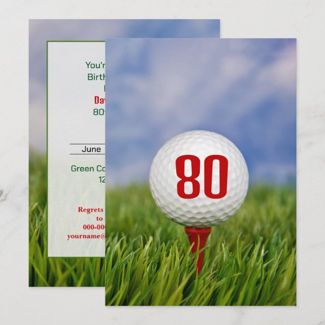 Golf 80th Birthday Party   Invitation (Front/Back)