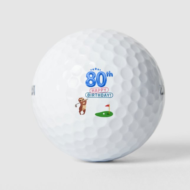 Golf 80th Birthday Sloth golfer at Flag Golf Balls (Front)