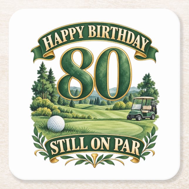Golf 80th Birthday  Square Paper Coaster (Front)