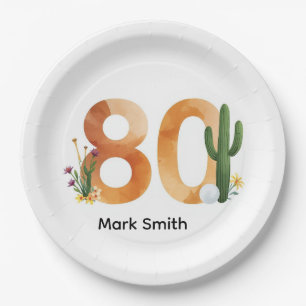 Golf 80th Birthday with golf ball Arizona golfer Paper Plate
