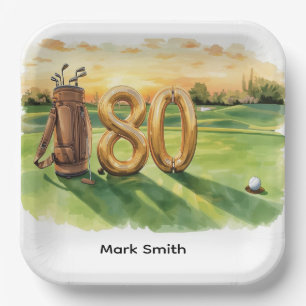 Golf 80th Birthday with golf ball  Arizona golfer Paper Plate