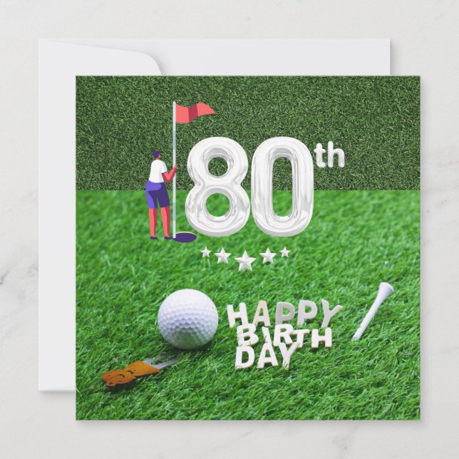 Golf 80th Birthday with golf ball for golfer Card (Front)