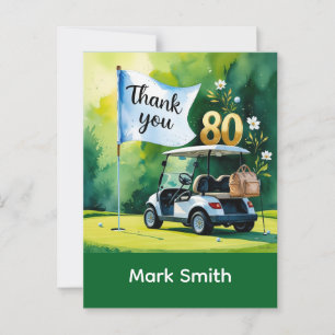 Golf 80th Birthday with golf cart on green  Postcard