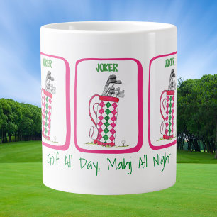 Golf All Day, Mahj All Night Personalised Mahjong Large Coffee Mug