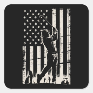 Golf American Flag Gifts Birthday Father's Day  Square Sticker