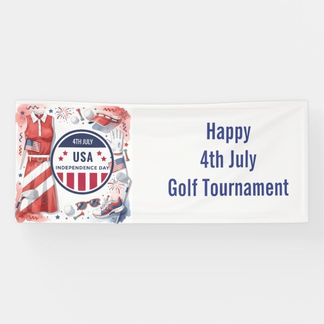 Golf American Themed 4th July Independence Banner (Horizontal)