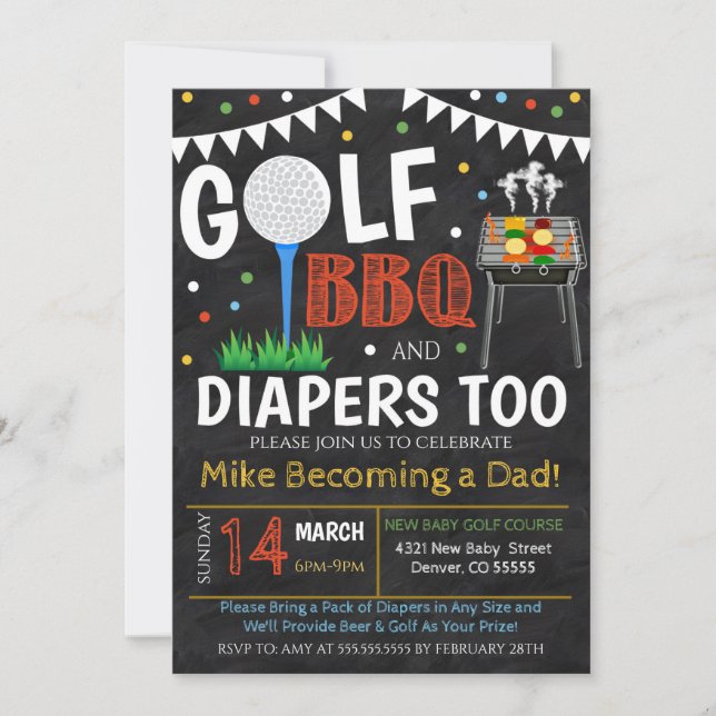 Golf and BBQ Baby Shower Invitation (Front)