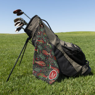 Golf and Fishing Brook Trout Red Green Grey  Golf Towel
