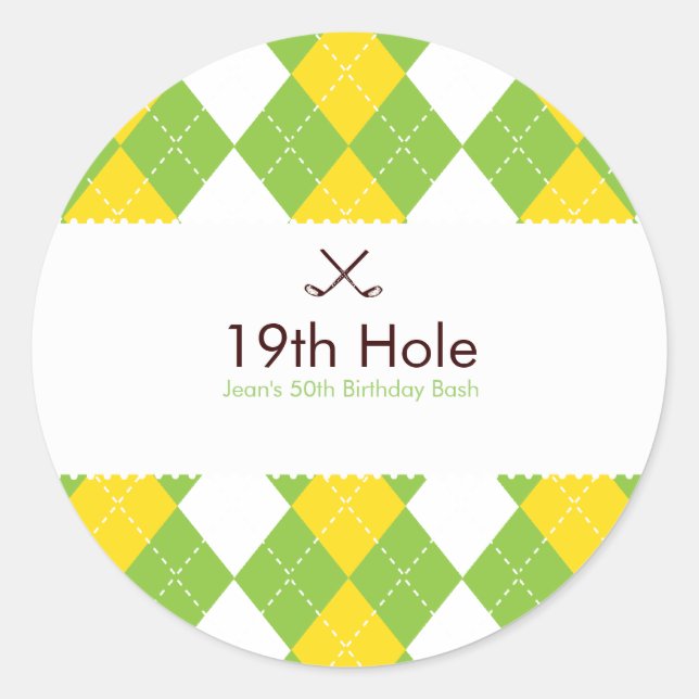 Golf Argyle Gift Label Sticker (Front)