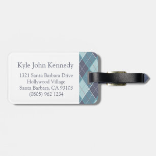 Golf Argyle golf pattern teal blue luggage tag