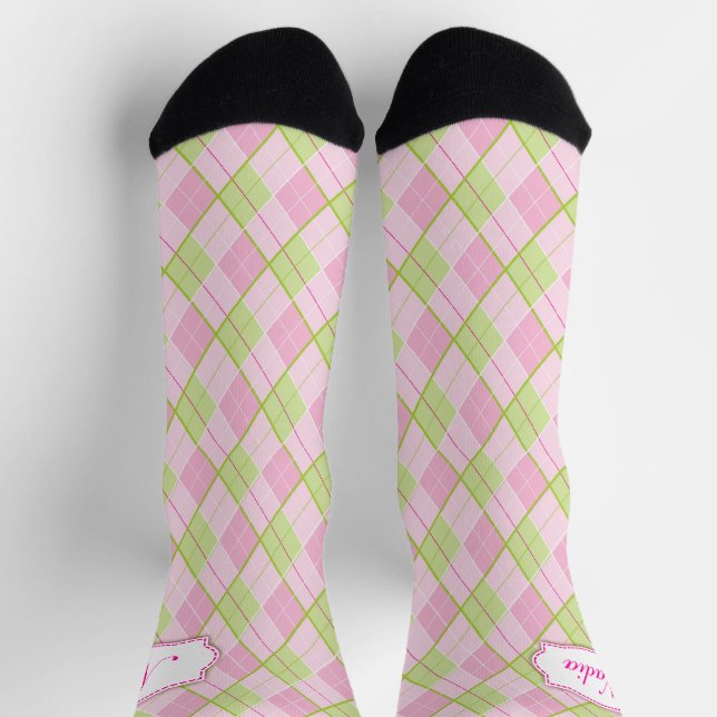 Golf Argyle pattern pink green golf name Socks (Top)