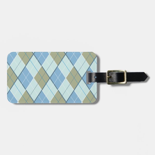 Golf Argyle pattern tee blue brown luggage tag (Front Horizontal)