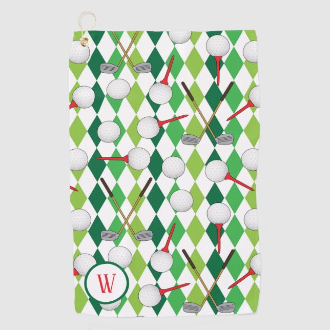 Golf Argyle Patterned Golfer Monogram Towel (Front)