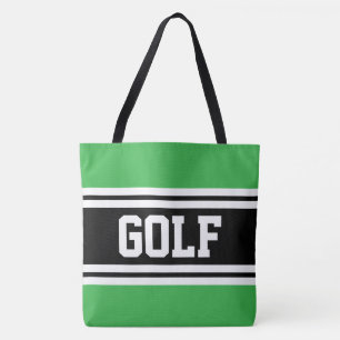GOLF Athletic Green Black White Racing Stripes Tote Bag