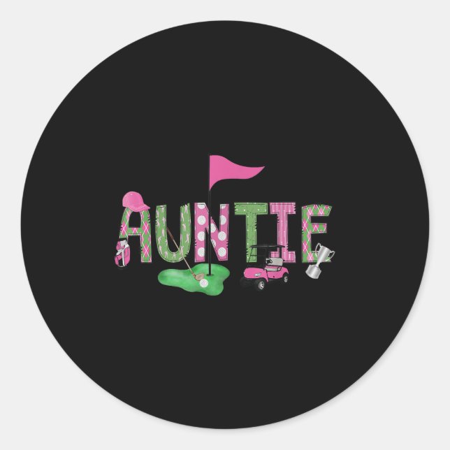 Golf Auntie Nk Hole In One Golf 1st Birthday Girl  Classic Round Sticker (Front)