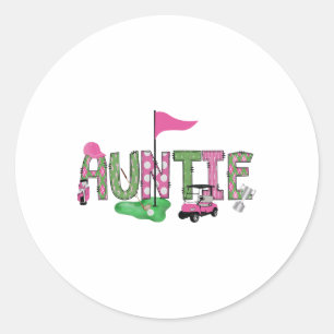 Golf Auntie Pink Hole In One Golf 1st Birthday Gir Classic Round Sticker