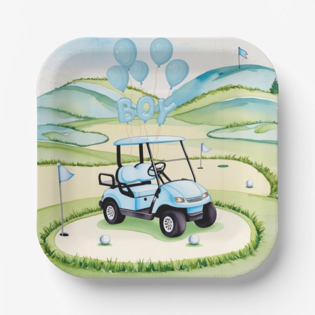 Golf Baby Boy Blue Themed  Paper Plate (Front)