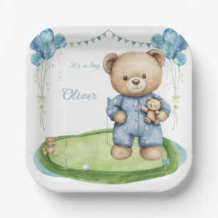 Golf Baby Boy on putting green Paper Plate