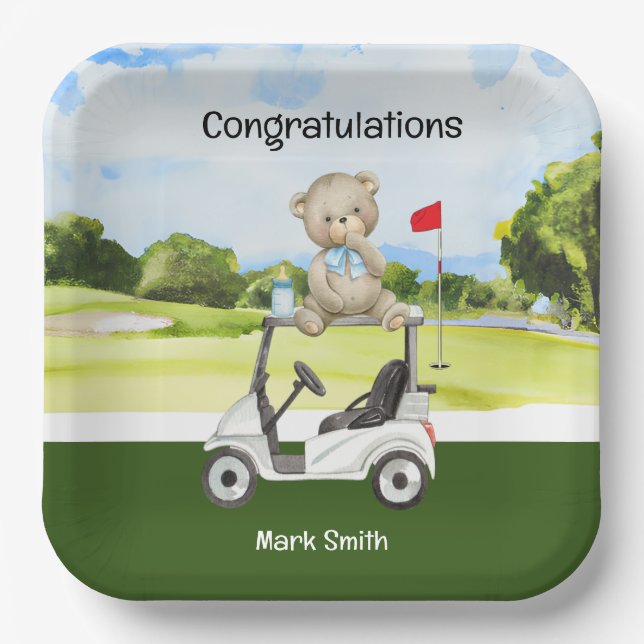Golf baby Congratulation Birthday Baby Shower Boy  Paper Plate (Front)