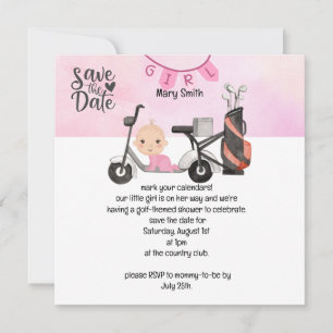 Golf Baby Girl  Baby Shower on pink save the date
