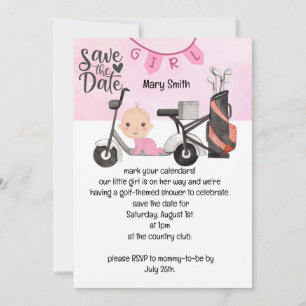 Golf Baby Girl  Baby Shower on pink save the date Invitation
