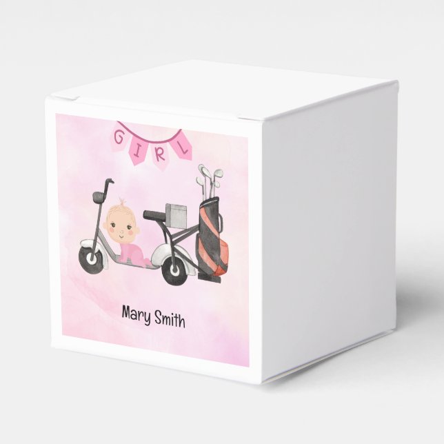 Golf Baby Girl for Baby Shower on pink Favour Box (Front Side)