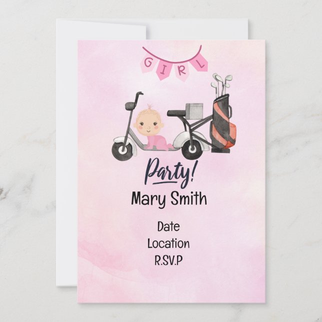 Golf Baby Girl for Baby Shower on pink Invitation (Front)