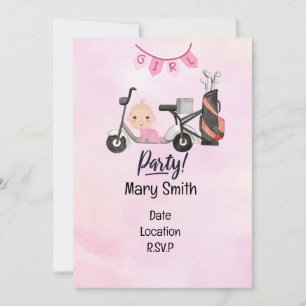 Golf Baby Girl for Baby Shower on pink Invitation