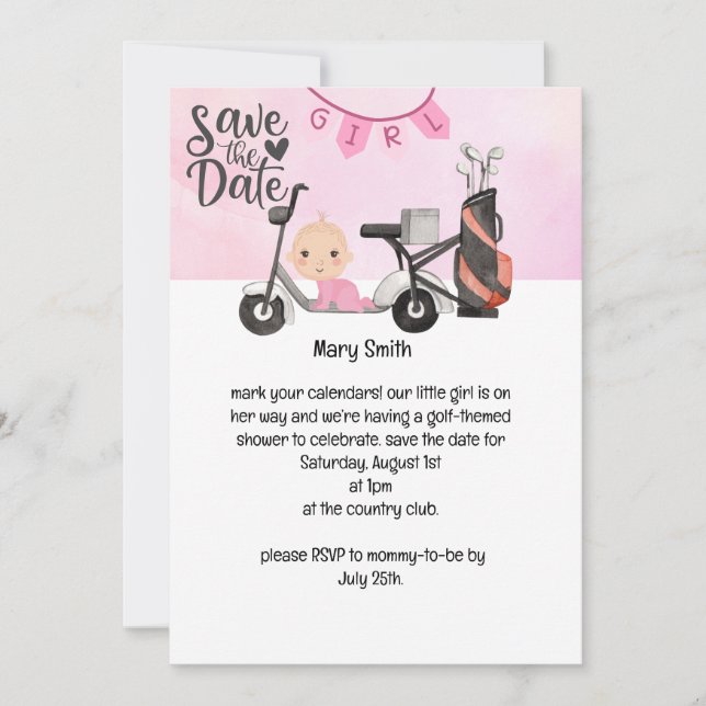 Golf Baby Girl for Baby Shower on pink Invitation (Front)